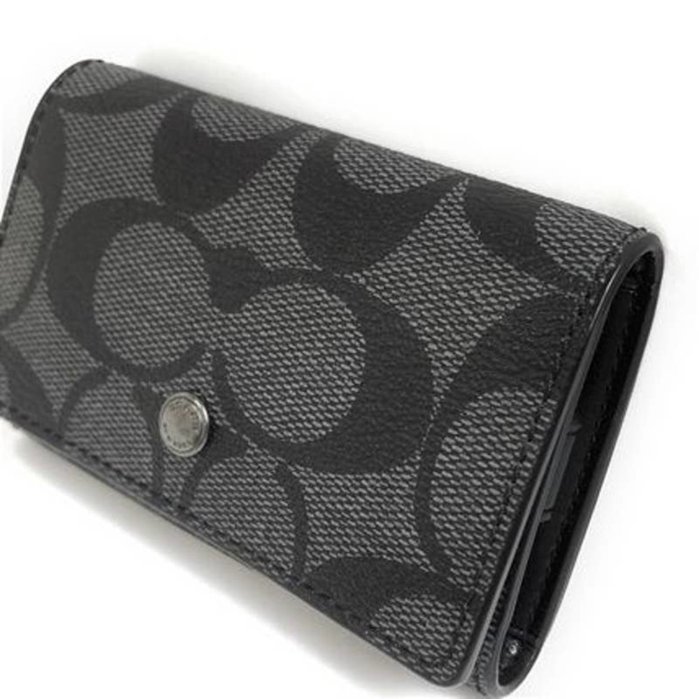 Coach Signature Five Ring Key Holder Card Case Wallet Black Signature Canvas - Picture 11 of 11